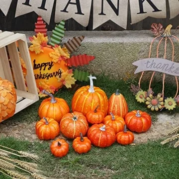 12 Pcs Orange Pumpkins for Halloween and Thanksgiving Decor