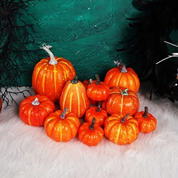 12 Pcs Orange Pumpkins for Halloween and Thanksgiving Decor