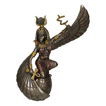 Ebros Gift Egyptian Goddess of Motherhood and Magic Isis Ra with Open Wings Holding Ankh and Weapon Figurine 9" H Decorative Gods of Egypt Statue Collectible