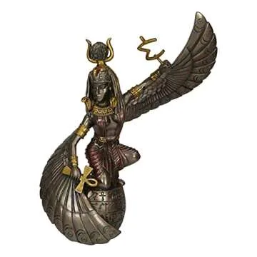 Ebros Gift Egyptian Goddess of Motherhood and Magic Isis Ra with Open Wings Holding Ankh and Weapon Figurine 9" H Decorative Gods of Egypt Statue Collectible