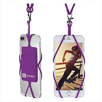 Gear Beast Cell Phone Lanyard - Universal Neck Phone Holder with Card Pocket and Silicone Neck Strap...