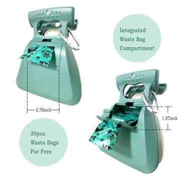 Jondarla Pooper Scooper, Portable and Handheld Size for Walking Large and Small Dogs Outside Yard or Travel Outdoors, Pup Poop Scoop with Container and 30pcs Pet Waste Bag Attachment