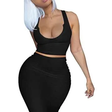 Womens Scoop Neck Ribbed 2 Piece Summer Maxi Dress Set