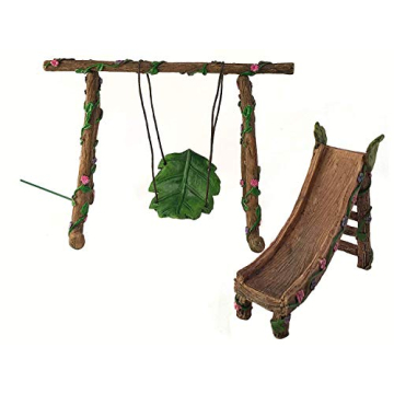 Enchanting Fairy and Gnome Miniature Swing and Slide Set