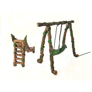 Enchanting Fairy and Gnome Miniature Swing and Slide Set