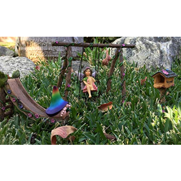 Enchanting Fairy and Gnome Miniature Swing and Slide Set