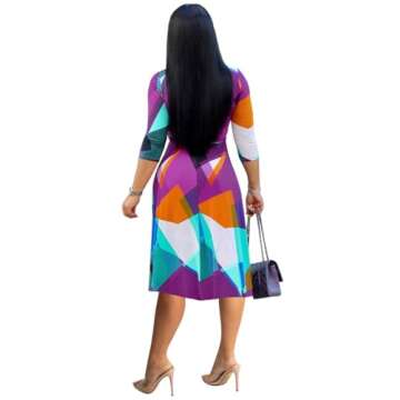 Women's Plus Size Faux Wrap Cocktail Party Dresses 3/4 Sleeve Deep V Neck Swing Wrap Floral Midi Dress with Belt Purple XL