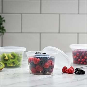 Deli Containers with Lids [48 Sets - 16 oz.] Pint Plastic Soup Container - Disposable Deli Food Storage Containers with Airtight Lids for Freezer & Restaurant Takeout