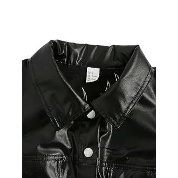 WDIRARA Women's Leather Fringe Jacket Fire Print Button Front Crop Casual PU Blazer with Pocket Black Multi M