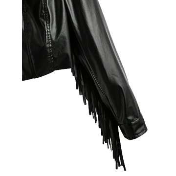 WDIRARA Women's Leather Fringe Jacket Fire Print Button Front Crop Casual PU Blazer with Pocket Black Multi M