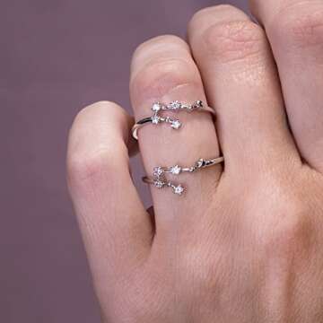 Zodiac Constellation Ring For Women Personalized Birthday Gift For Her Astrology Horoscope Jewelry Gift Dainty Sparkly Ring With Star Map Stackable Cute Ring 14k Gold Plated Silver Plated Rings