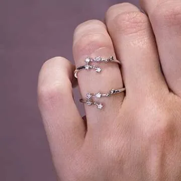 Zodiac Constellation Ring For Women Personalized Birthday Gift For Her Astrology Horoscope Jewelry Gift Dainty Sparkly Ring With Star Map Stackable Cute Ring 14k Gold Plated Silver Plated Rings