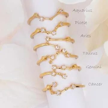 Zodiac Constellation Ring For Women Personalized Birthday Gift For Her Astrology Horoscope Jewelry Gift Dainty Sparkly Ring With Star Map Stackable Cute Ring 14k Gold Plated Silver Plated Rings