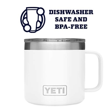 YETI Rambler 14 oz Mug, Stainless Steel, Vacuum Insulated with Standard Lid, White