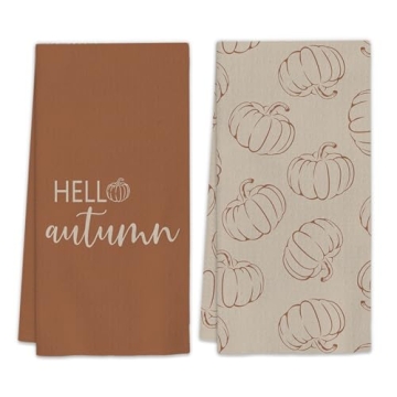 FIicy Fall Pumpkin Autumn Kitchen Towels Set of 2, Autumn Fall Dish Towels, Hello Autumn Pumpkins De...