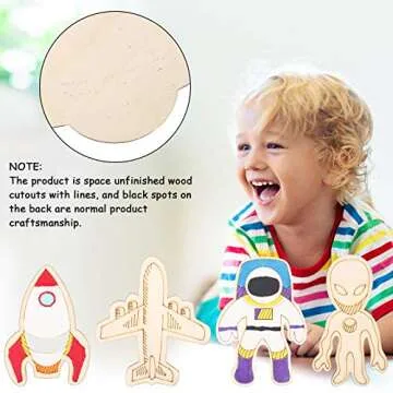 Jetec 27 Pieces Outer Space Crafts Unfinished Wooden Cutouts Space Themed Party Favor Rocket Planet Astronaut Alien DIY Wood Painting Art Project for Classroom Home Halloween Christmas Decoration