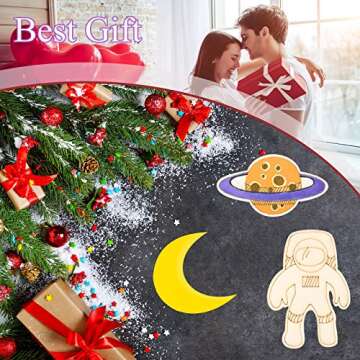 Jetec 27 Pieces Outer Space Crafts Unfinished Wooden Cutouts Space Themed Party Favor Rocket Planet Astronaut Alien DIY Wood Painting Art Project for Classroom Home Halloween Christmas Decoration