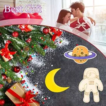 Jetec 27 Pieces Outer Space Crafts Unfinished Wooden Cutouts Space Themed Party Favor Rocket Planet Astronaut Alien DIY Wood Painting Art Project for Classroom Home Halloween Christmas Decoration