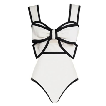 FLAXMAKER Black and White Swimsuit Bow-tie Decor One Piece Bathing Suit - Stylish Swimwear for Summe...