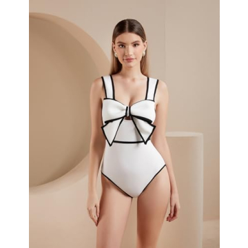 FLAXMAKER Stylish Black and White One-Piece Swimsuit