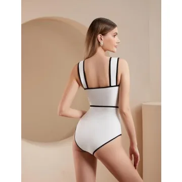FLAXMAKER Stylish Black and White One-Piece Swimsuit