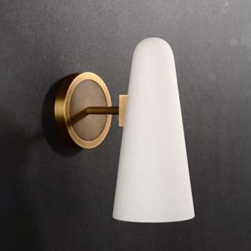 JimmyRaiden Bianco Brass Wall Sconce, Indoor Wall Lighting Bedroom Bedside Wall Lamp with Milky Whit...
