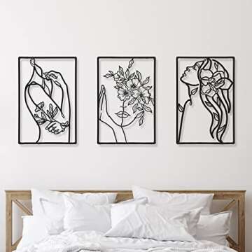 CHENGU 3 Pieces Metal Minimalist Abstract Woman Wall Art Line Drawing Wall Art Decor Single Line Fem...