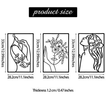 CHENGU 3 Pieces Metal Minimalist Abstract Woman Wall Art Line Drawing Wall Art Decor Single Line Female Home Hanging for Kitchen Bathroom Living Room