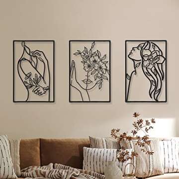 CHENGU 3 Pieces Metal Minimalist Abstract Woman Wall Art Line Drawing Wall Art Decor Single Line Female Home Hanging for Kitchen Bathroom Living Room
