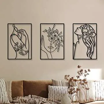 CHENGU 3 Pieces Metal Minimalist Abstract Woman Wall Art Line Drawing Wall Art Decor Single Line Female Home Hanging for Kitchen Bathroom Living Room