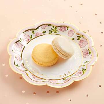 Kate Aspen Vintage Floral Tea Party 7 inch Pink (Set of 16) Premium Decorative Paper Plates - Perfec...