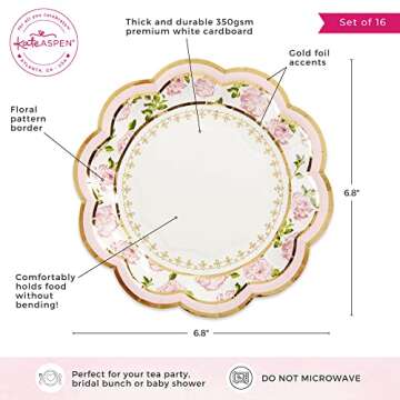 Kate Aspen Vintage Floral Tea Party Plates Set of 16