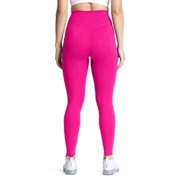 Aoxjox Trinity High Waisted Yoga Pants with Pockets for Women Tummy Control Cross-Waist Buttery Soft Crossover Workout Leggings 26'' (Rose Red V-Waist, Small)