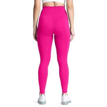 Aoxjox Trinity High Waisted Yoga Pants with Pockets for Women Tummy Control Cross-Waist Buttery Soft Crossover Workout Leggings 26'' (Rose Red V-Waist, Small)