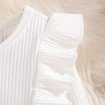 Noubeau Toddler Baby Girls Plaid Outfits Knit Ribbed Sweatshirt Shirt Tops Red Plaid Belt Skirt Fall Winter Clothes (White, 2-3T)