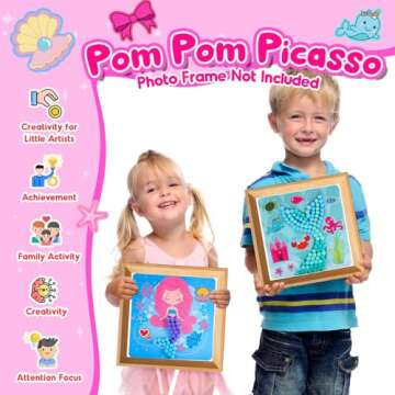 Girls Gifts DIY Toy Set 3PCS 7.9-Inch, Pom Pom Crafts & Art Kits Mermaid Crafts Gifts for Girls Age ...