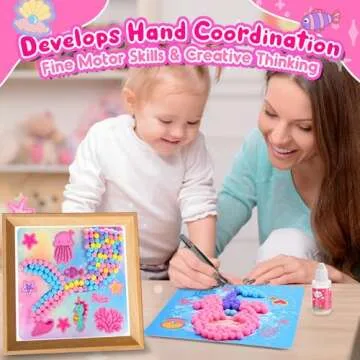 Girls Gifts DIY Toy Set 3PCS 7.9-Inch, Pom Pom Crafts & Art Kits Mermaid Crafts Gifts for Girls Age 2 3 4 5 6, Toddler DIY Toys Crafts Kits for Sensory Activity, Birthday Christmas Gifts for Girls 3-8
