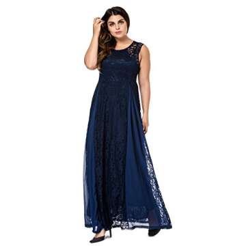 Esprlia Women's Plus Size Lace Sleeveless Evening Party Formal Maxi Dress - 4X Plus - Blue