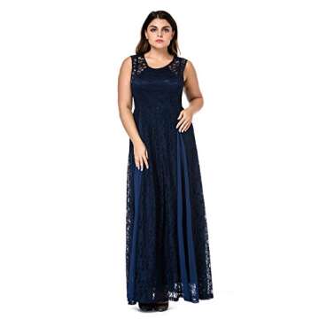 Esprlia Women's Plus Size Lace Sleeveless Evening Party Formal Maxi Dress - 4X Plus - Blue