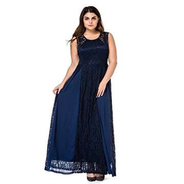 Esprlia Women's Plus Size Lace Sleeveless Evening Party Formal Maxi Dress - 4X Plus - Blue