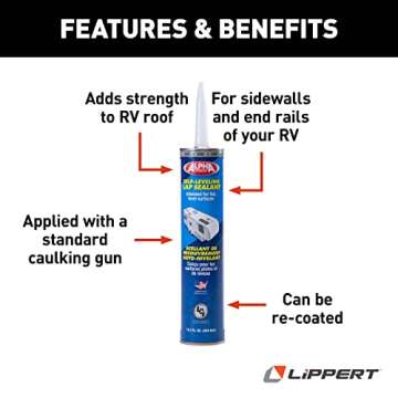 Alpha Systems 1021 Low VOC Self-Leveling Lap Sealant for 5th Wheel RVs, Travel Trailers and Motorhomes, 10.3 oz Tube, 1/4" Bead Covers 30', for RV Roofs, Vents, Antennas, Skylights - N102101TLCI