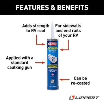Alpha Systems 1021 Low VOC Self-Leveling Lap Sealant for 5th Wheel RVs, Travel Trailers and Motorhomes, 10.3 oz Tube, 1/4" Bead Covers 30', for RV Roofs, Vents, Antennas, Skylights - N102101TLCI
