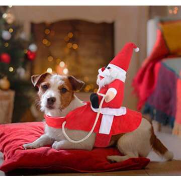 Idepet Dog Santa Claus Riding Christmas Costume Funny Pet Cowboy Rider Horse Designed Dogs Cat Clothes Apparel Party Dress up Clothing Christmas Halloween (S)