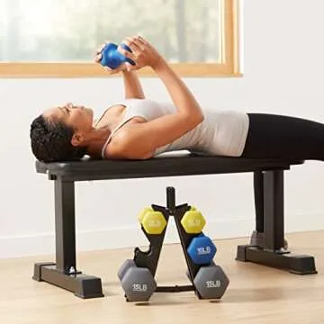 Amazon Basics Neoprene Dumbbell Set with Stand - 5, 10, 15 lbs