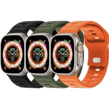 Durable 3 Pack Sport Band for Apple Watch Ultra - Adjustable Silicone Strap, Perfect Fit, Variety of...