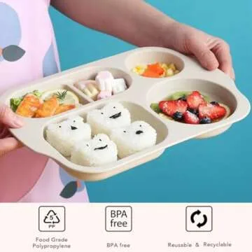 RUIBOLU Large 12 Inch Divided Plates for Kids Adults, Wheat Straw Portion Control Plate, Reusable Plastic Compartment Plates,Unbreakable Dinner Plates Dessert Plates, BPA Free