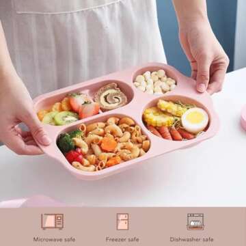 RUIBOLU Large 12 Inch Divided Plates for Kids Adults, Wheat Straw Portion Control Plate, Reusable Plastic Compartment Plates,Unbreakable Dinner Plates Dessert Plates, BPA Free