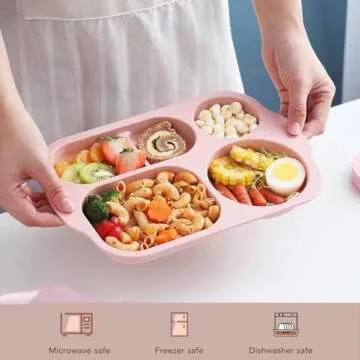 RUIBOLU Large 12 Inch Divided Plates for Kids Adults, Wheat Straw Portion Control Plate, Reusable Plastic Compartment Plates,Unbreakable Dinner Plates Dessert Plates, BPA Free