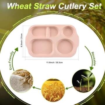 RUIBOLU Large 12 Inch Divided Plates for Kids Adults, Wheat Straw Portion Control Plate, Reusable Plastic Compartment Plates,Unbreakable Dinner Plates Dessert Plates, BPA Free
