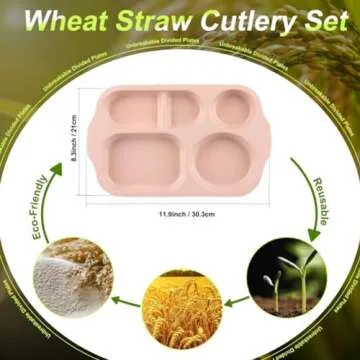 RUIBOLU Large 12 Inch Divided Plates for Kids Adults, Wheat Straw Portion Control Plate, Reusable Plastic Compartment Plates,Unbreakable Dinner Plates Dessert Plates, BPA Free
